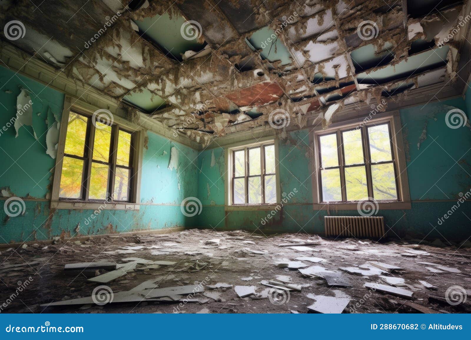 Buckled Ceiling Tiles Caused by Water Intrusion Stock Photo Image of