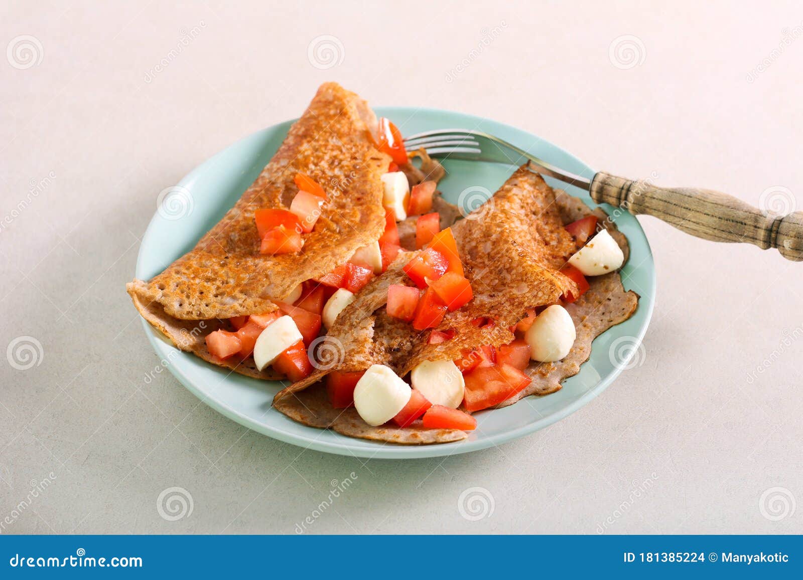 Buckwheat Blinis with Tomato and Mozzarella Stock Photo Image of