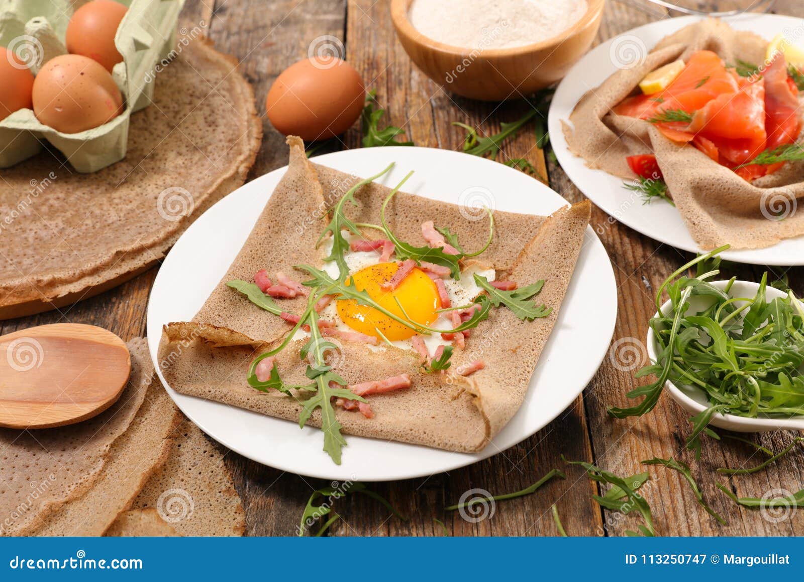 Buckwheat crepe with egg stock image. Image of dinner 113250747