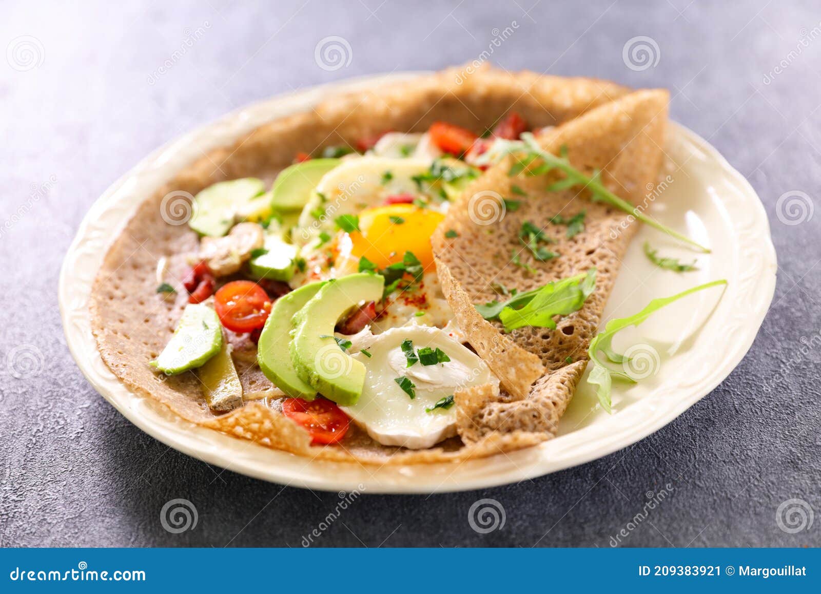 Buckwheat crepe with egg stock image. Image of cheese 209383921