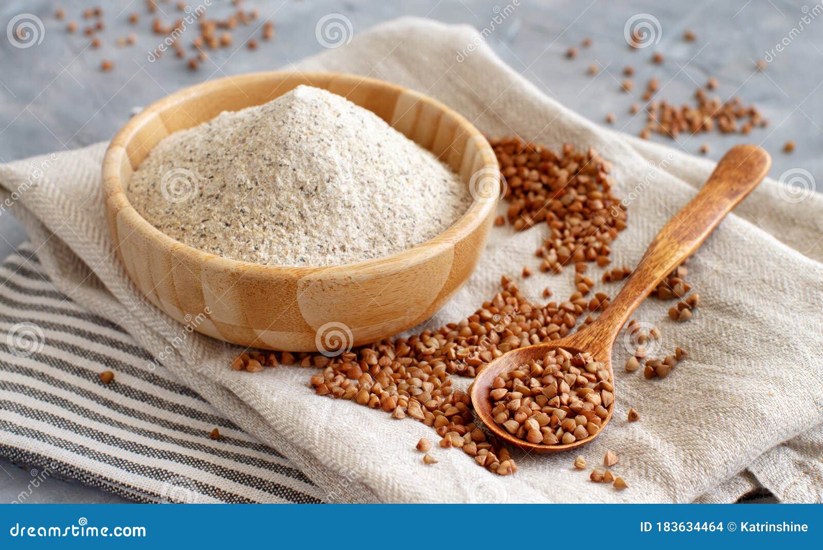 Buckwheat Flour in a Bowl and Buckwheat Grain in a Spoon Stock Photo Image of spoon, bowl