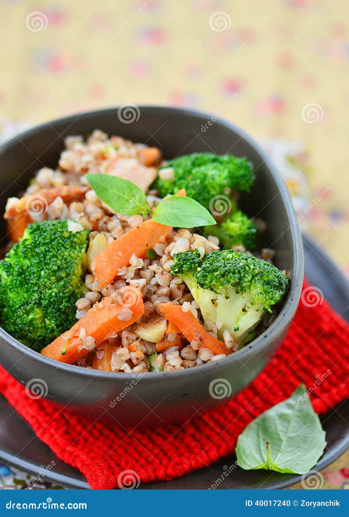 Buckwheat Groat with Carrot Bacon, and Broccoli Stock Photo Image of eating, wood 40017240
