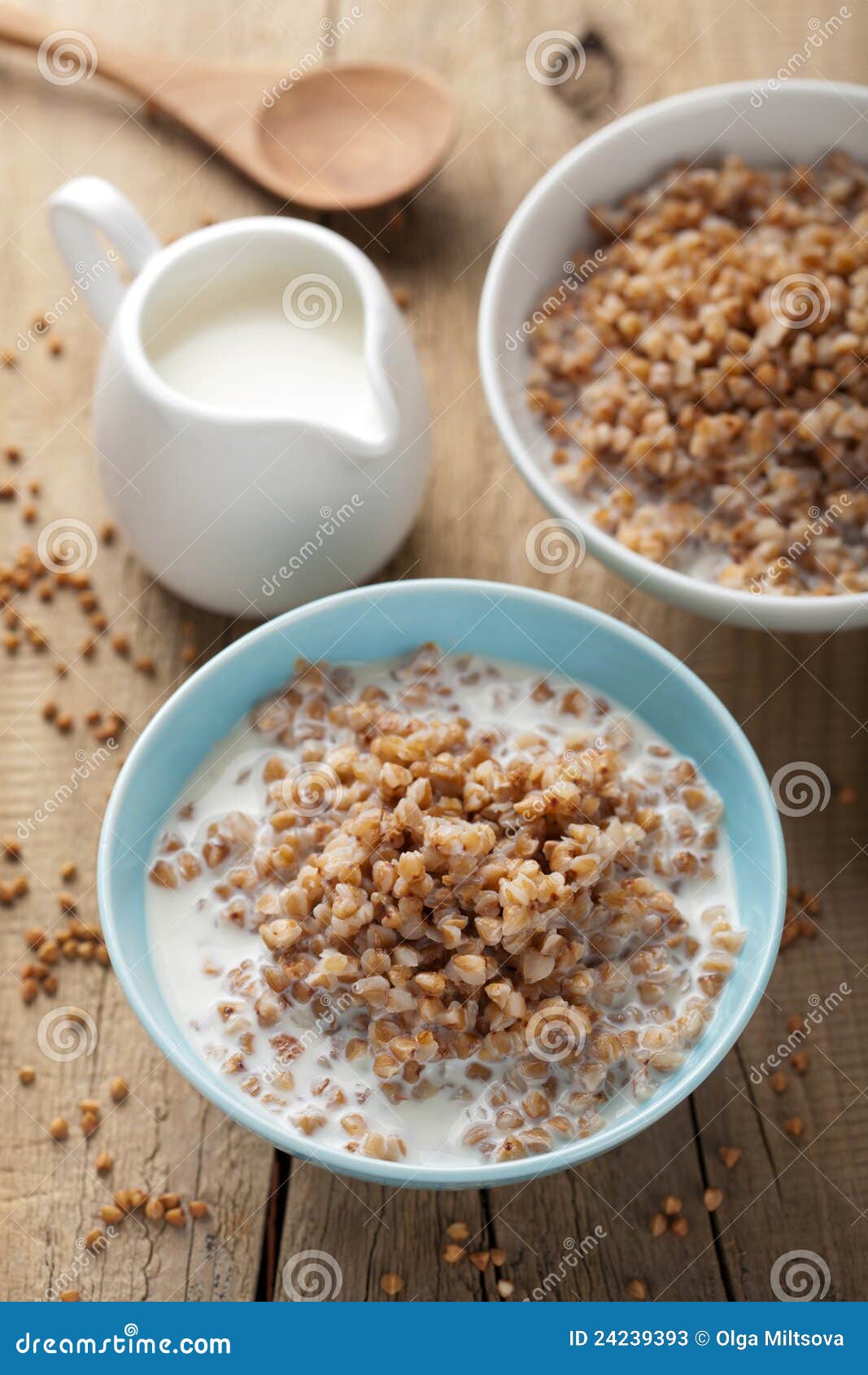 Buckwheat groats with milk stock image. Image of natural 24239393