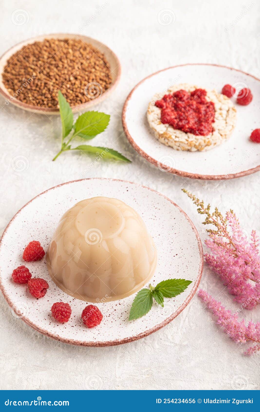 Buckwheat Milk Jelly on Gray Concrete, Side View Stock Photo Image of concrete, grain 254234656