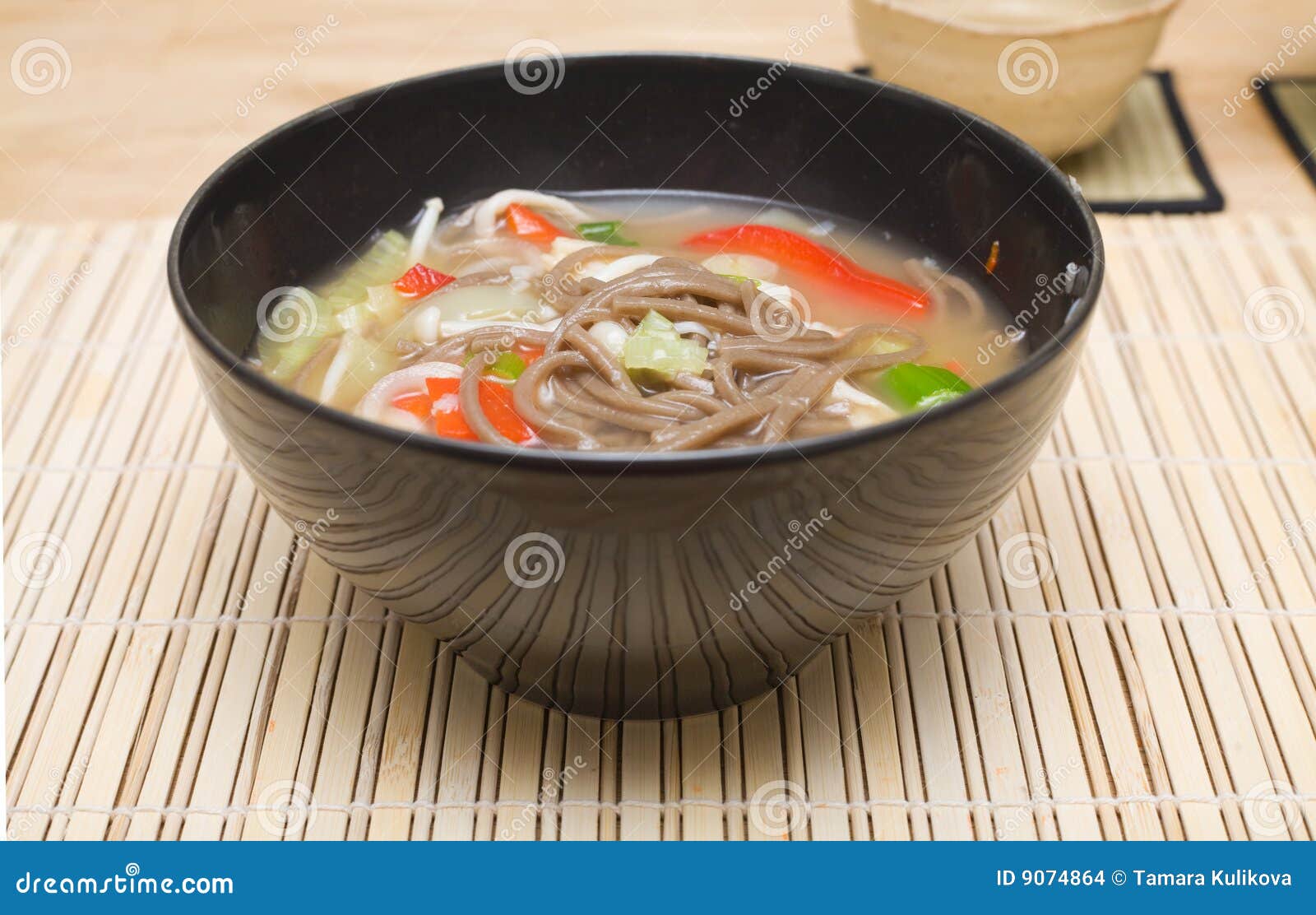 Buckwheat noodle soup stock photo. Image of pepper, bamboo 9074864