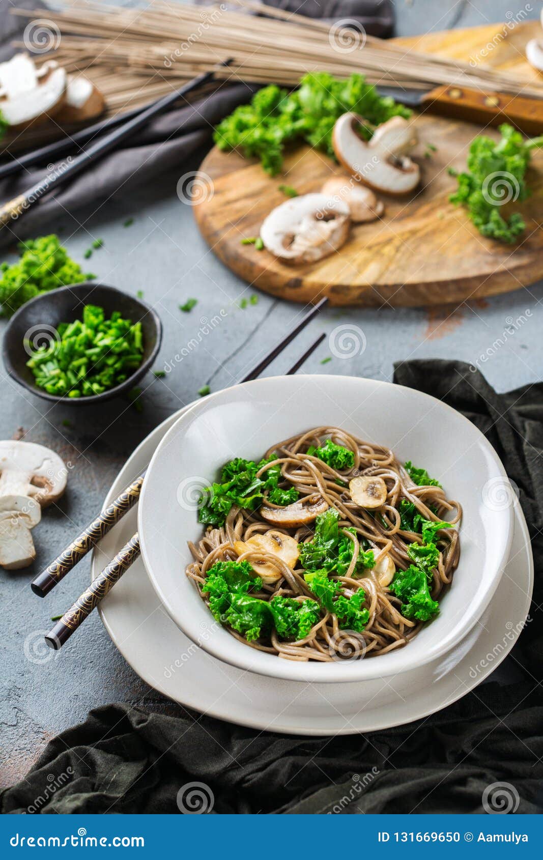 Buckwheat Soba Noodles Tofu Soup Ingredients Stock Photo - Image of