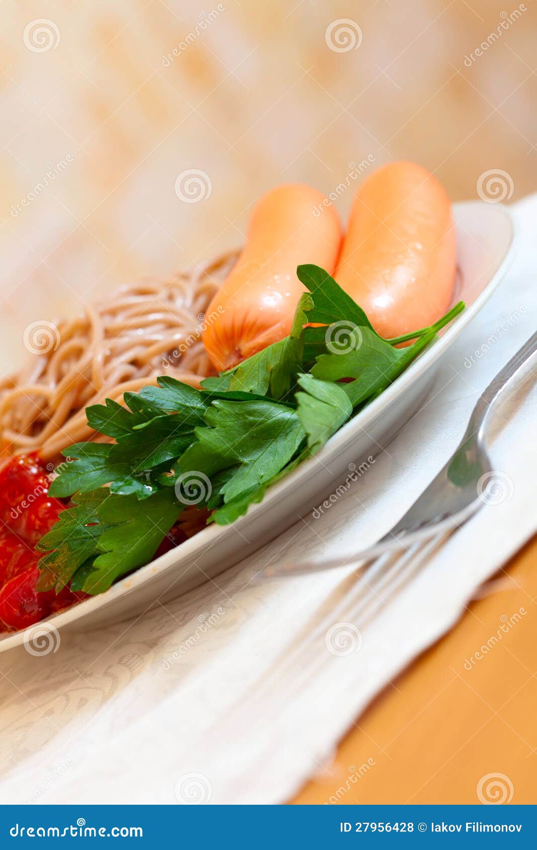 Buckwheat Spaghetti Pasta with Catchup Stock Photo Image of sassage