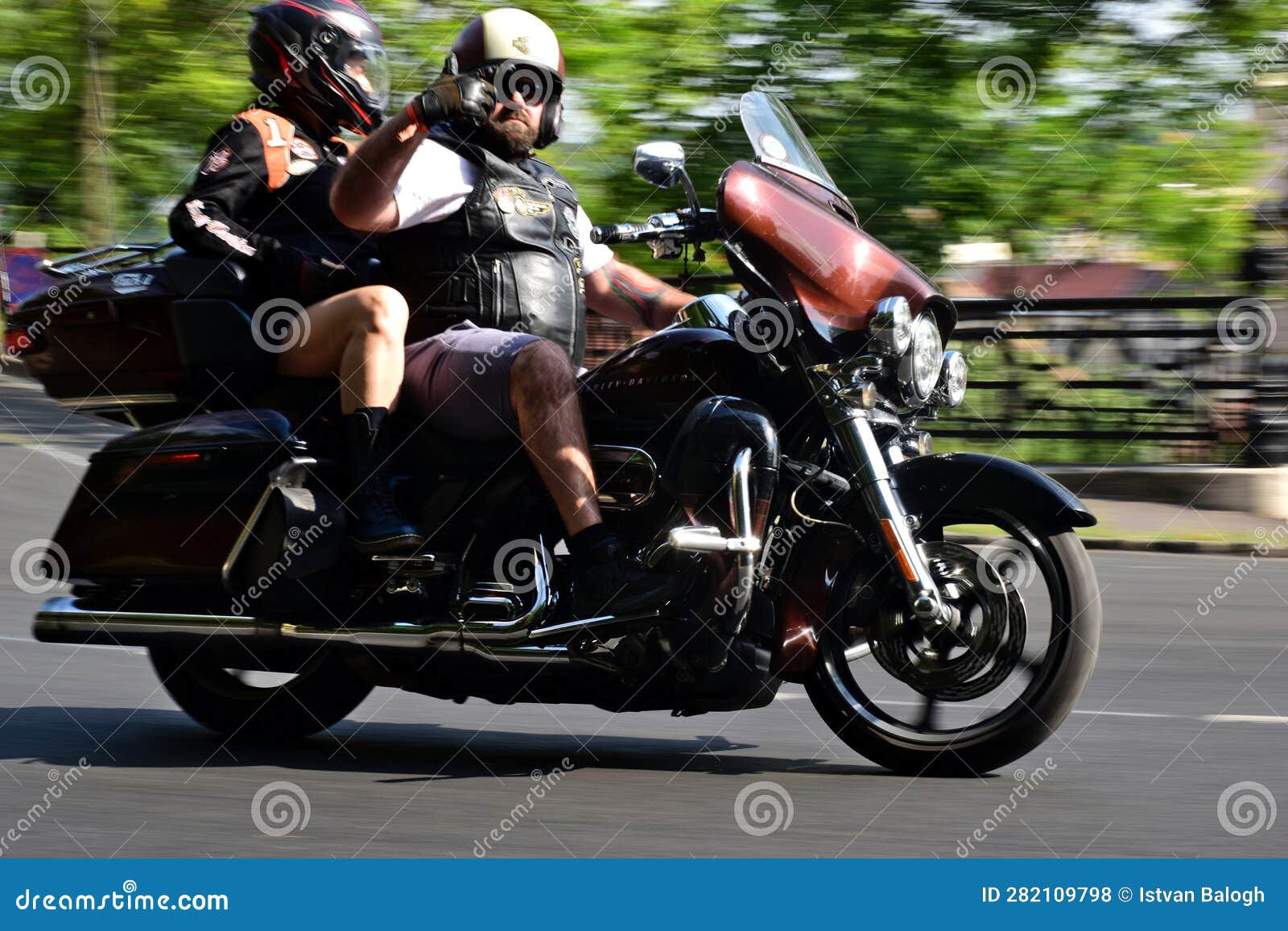 Budapest. Harley Davidson Motorcycle Convention. Rider and Passenger on