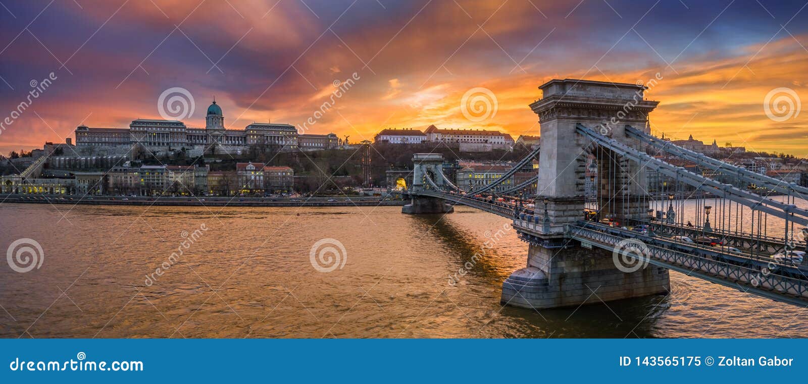 budapest, hungary - aerial panoramic view of szechenyi chain bridge with buda tunnel and buda castle royal palace