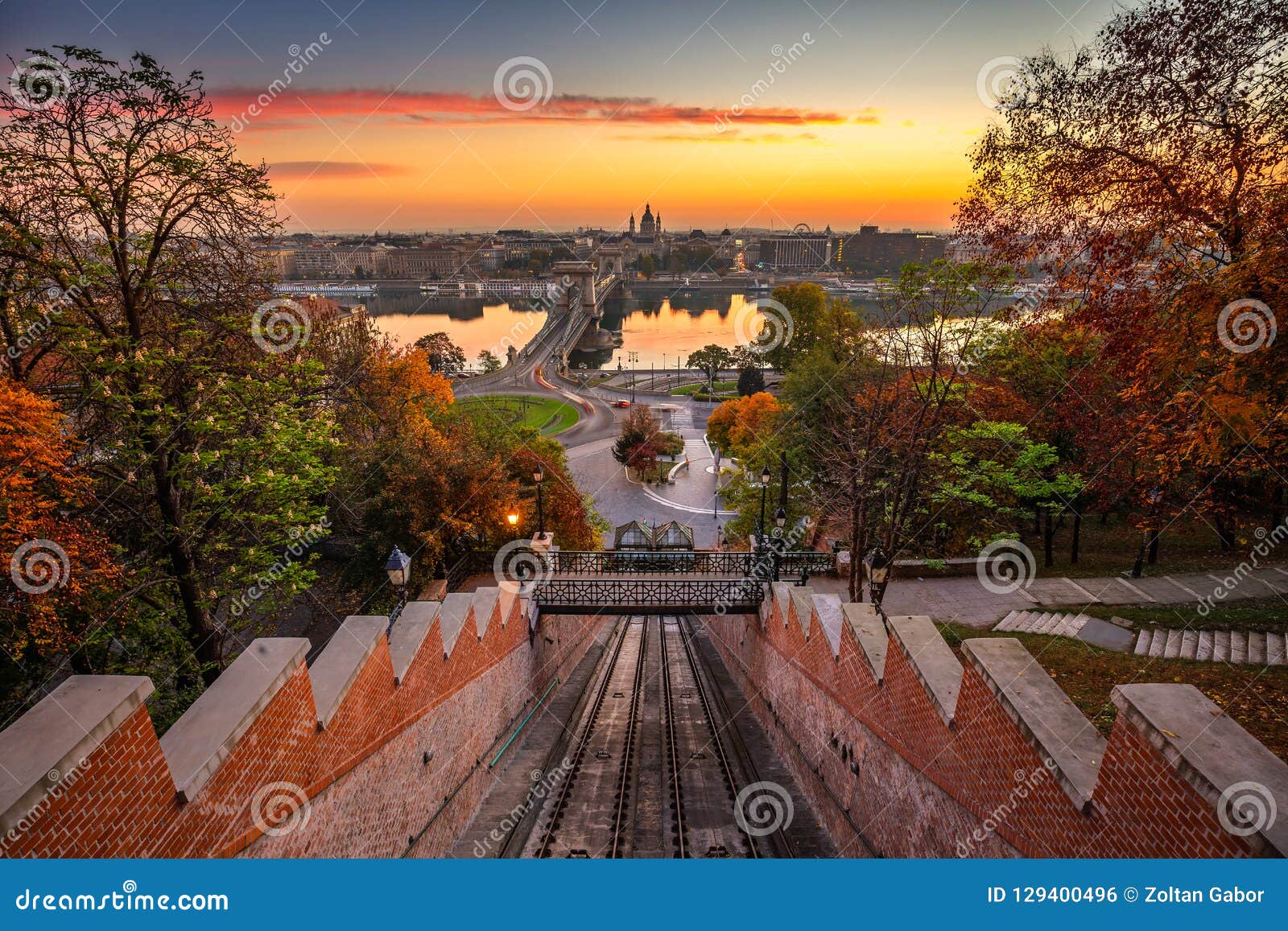 budapest, hungary - autumn in budapest. the castle hill funicular budavÃÂ¡ri siklo with the szechenyi chain bridge