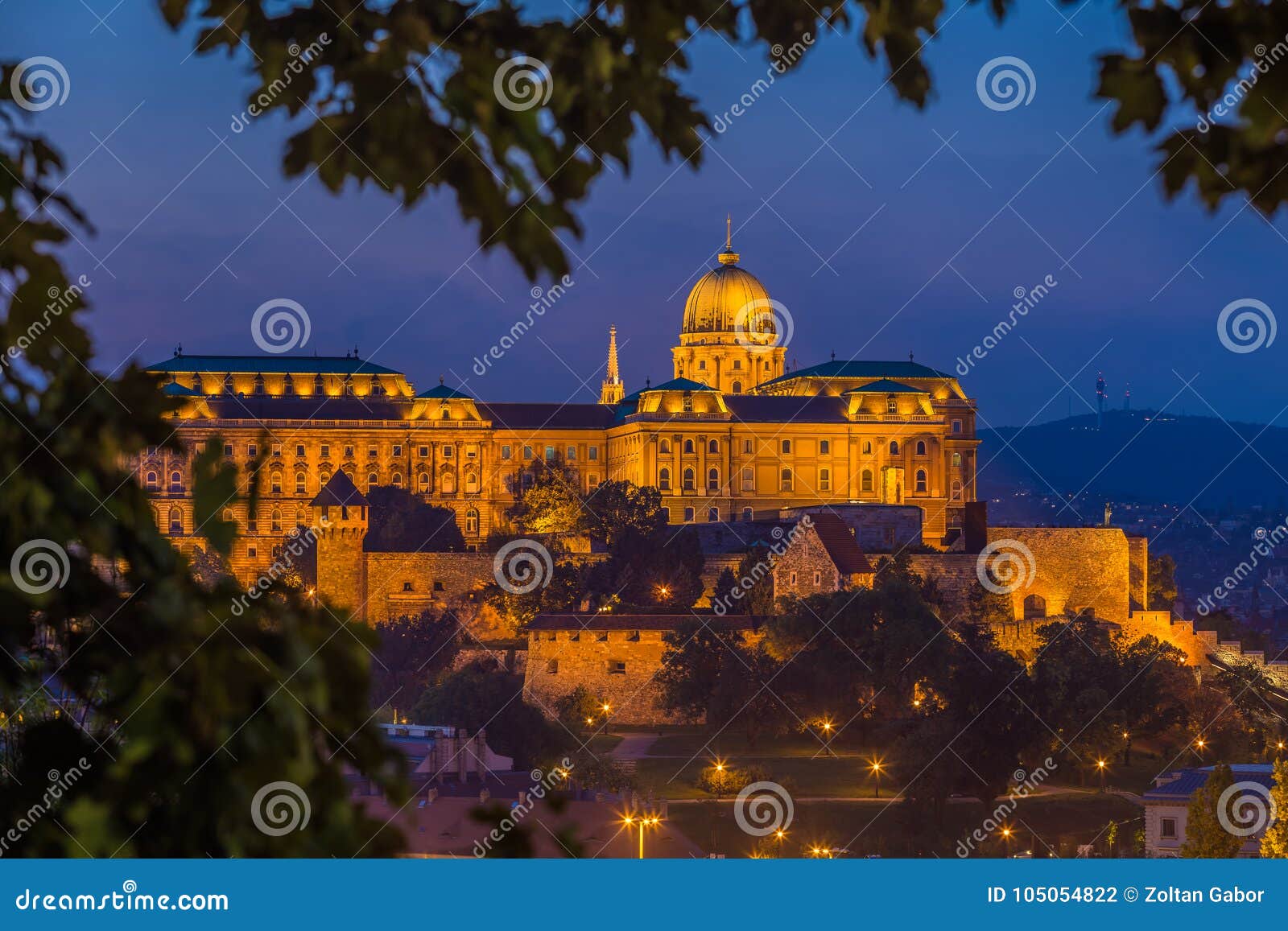 budapest, hungary - the beautiful buda castle royal palace at magic hour with colorful sky