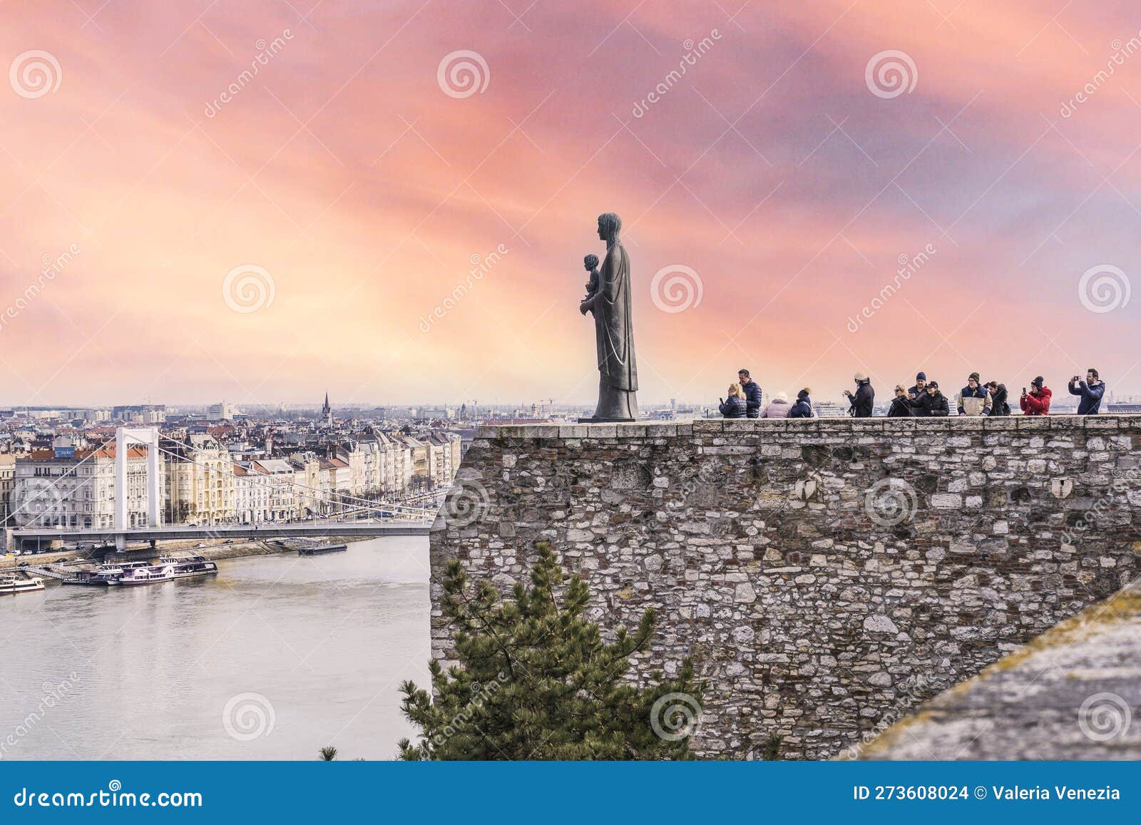 Budapest, Hungary. February 28, 2023 Virgin Mary Statue Located in the
