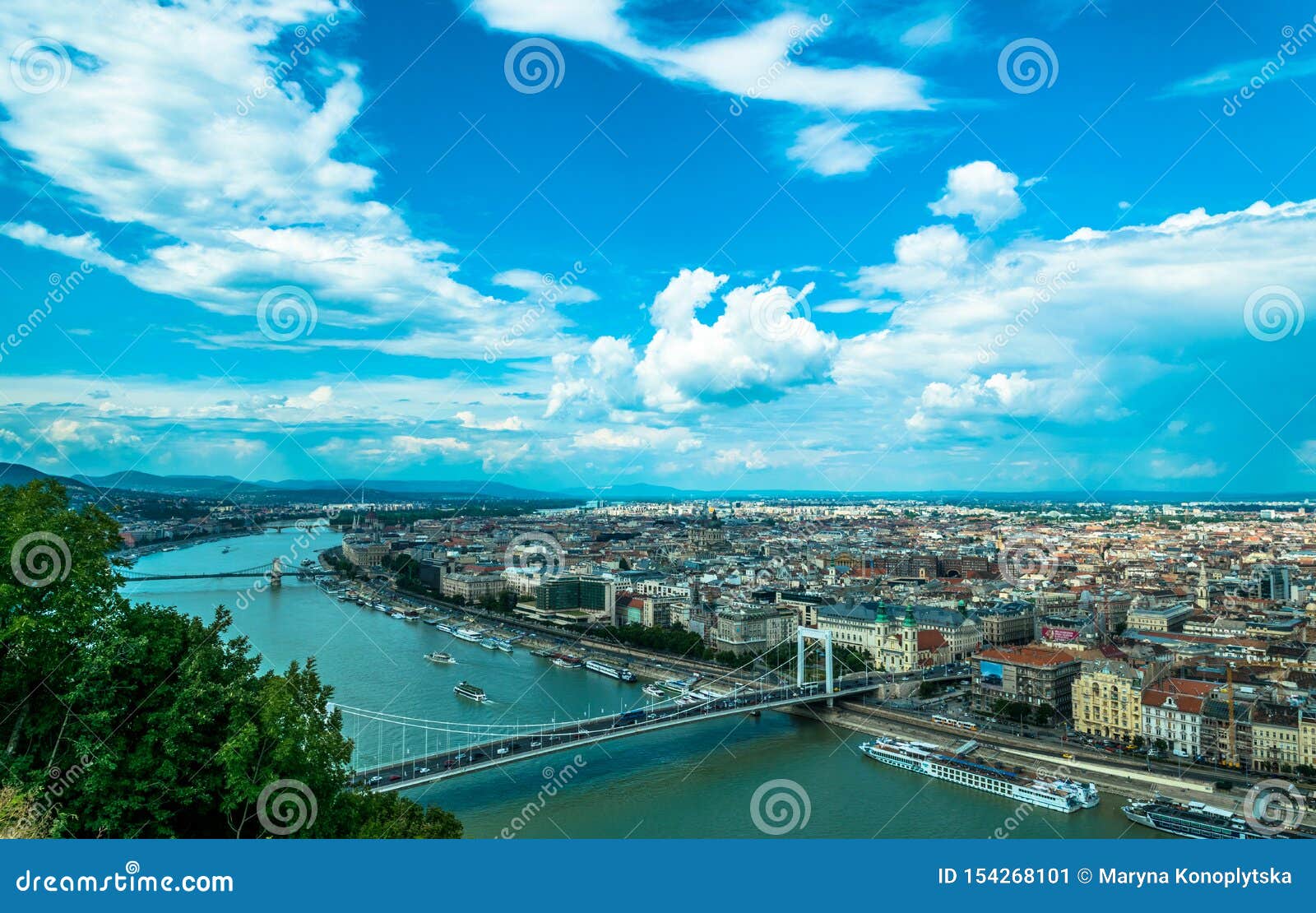 old houses of budapest and the danube river, aerial view