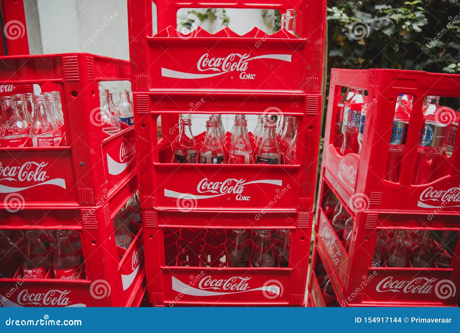 Download Red Boxes With Empty Glass Coca Cola Bottles Editorial Stock Image Image Of Coca Beverage 154917144