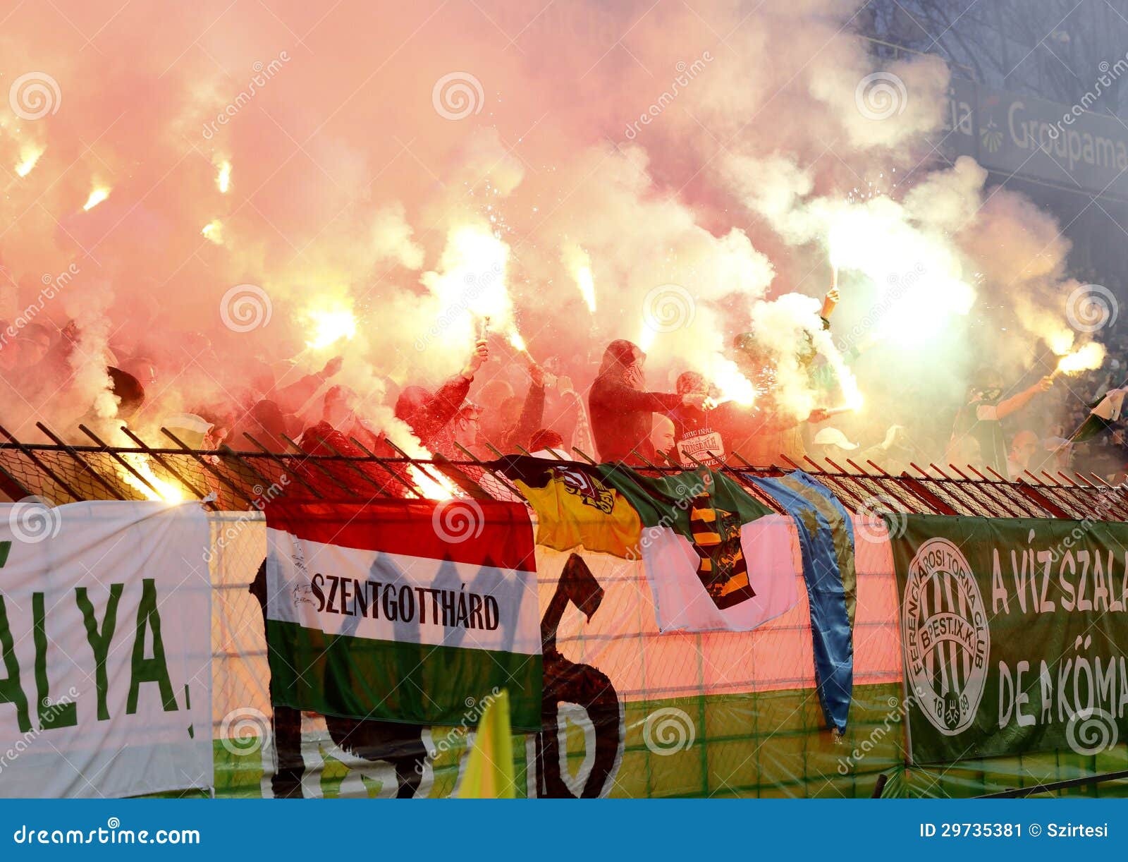 BUDAPEST - March 10: Fans Of FTC Light Fire During Ferencvarosi TC