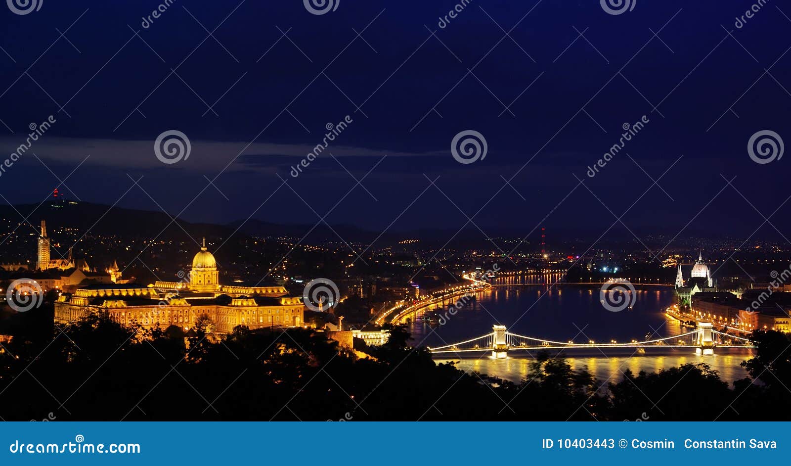 Budapest by night. Night view in Budapest, from Gellert hill