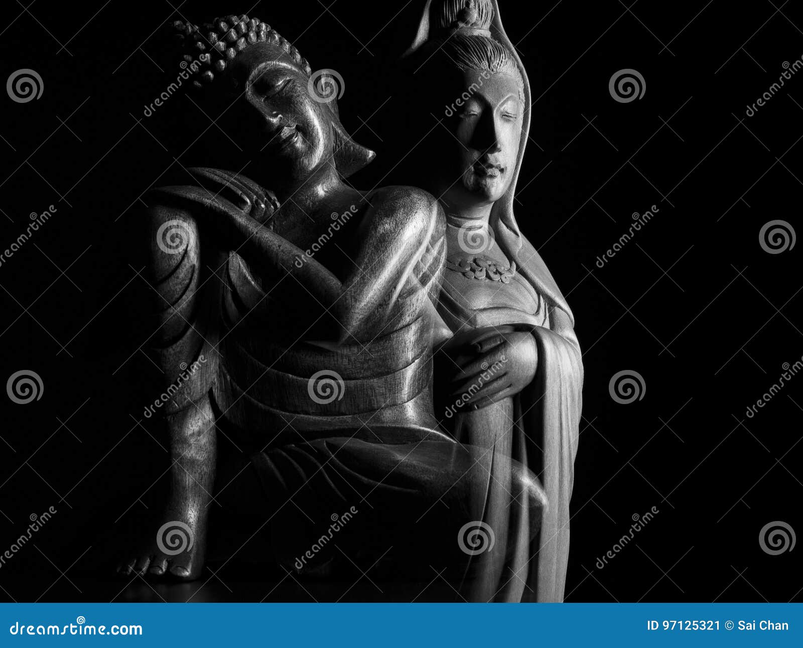 buddha and avalokitasvara bodhisattva/guan yin/guanshiyin sculpture