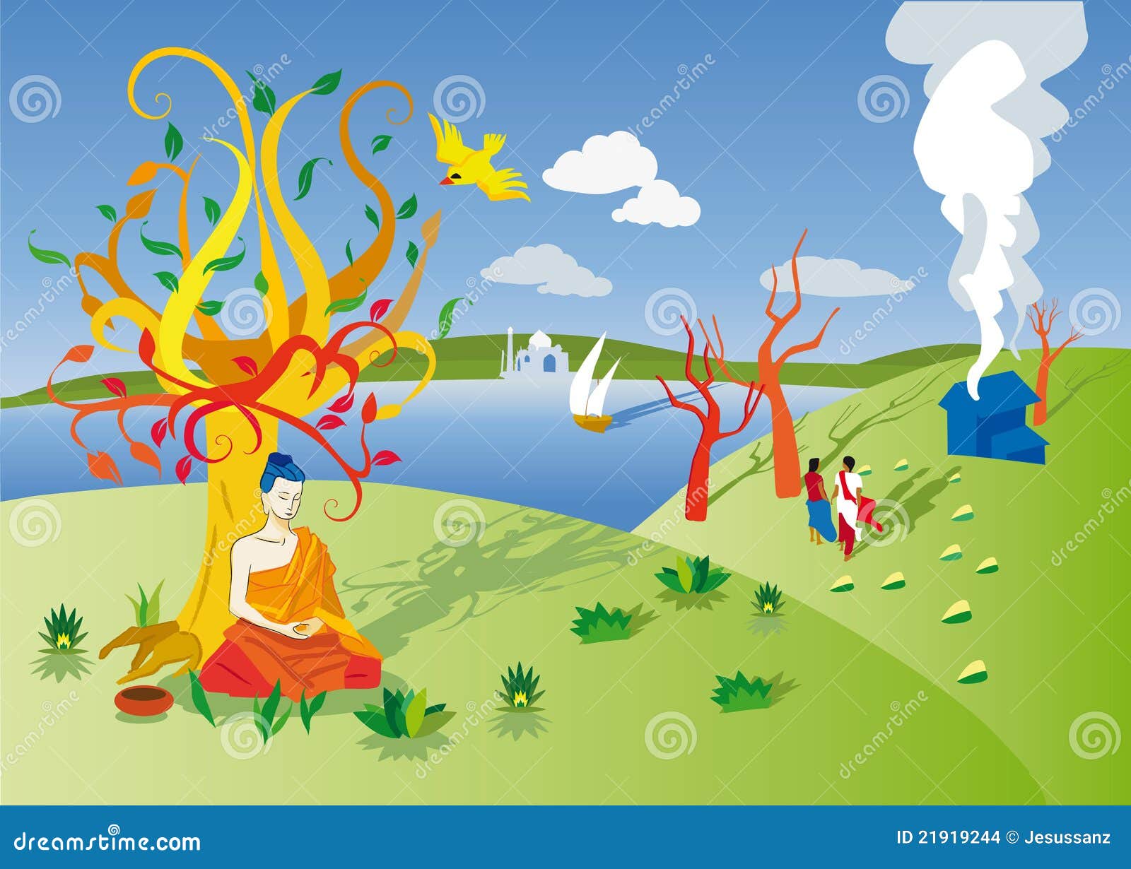 Buddha awakening tree stock illustration. Illustration of bird 21919244