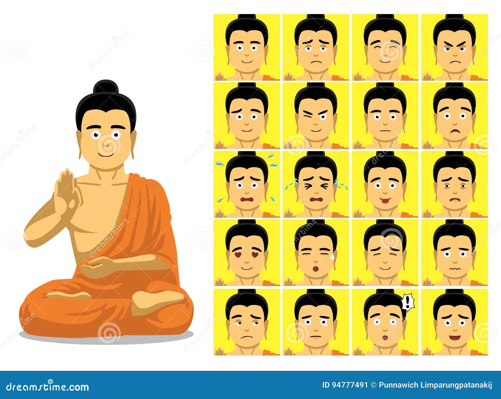 Little buddha cartoon character meditation outline
