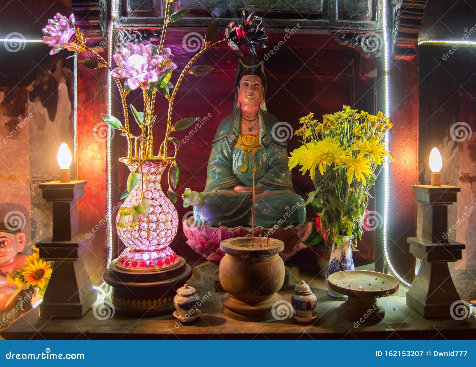 Buddha Figure on Chinese Altar Stock Image Image of candles, asian