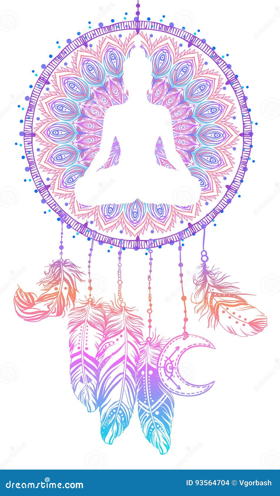 Buddha Silhouette Over Dreamcatcher Round Pattern. Esoteric Vintage Vector  Illustration. Indian, Buddhism, Spiritual Art Stock Vector - Illustration  of decoration, harmony: 93564704