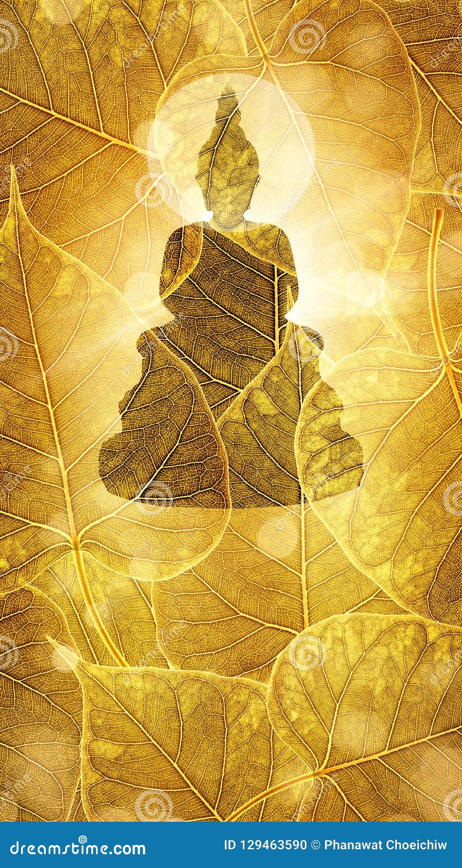 buddha sit on gold boleaf background double exposure or silhouette 