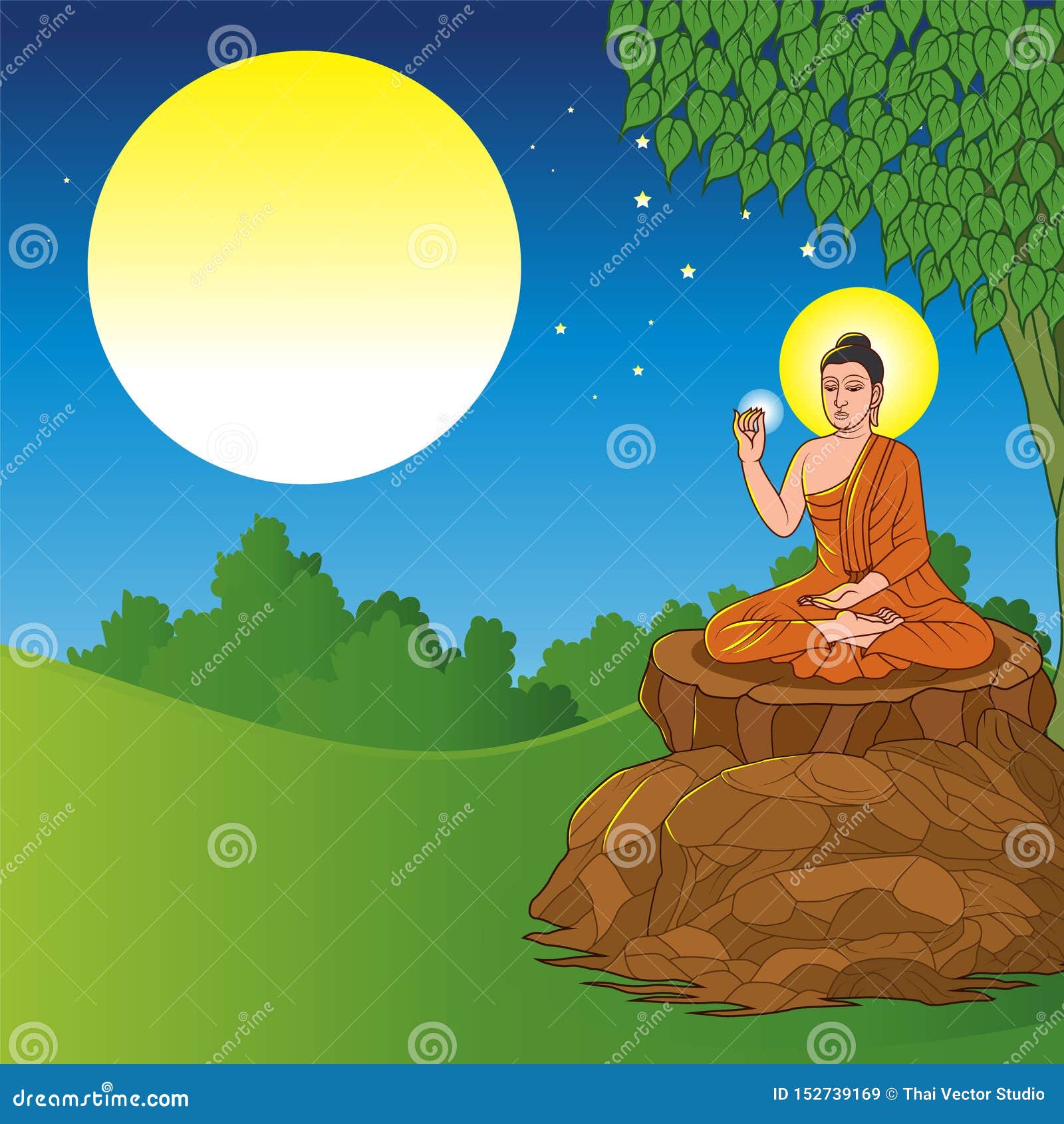 Buddha Sitting Under the Bodhi Tree Stock Vector - Illustration of ...