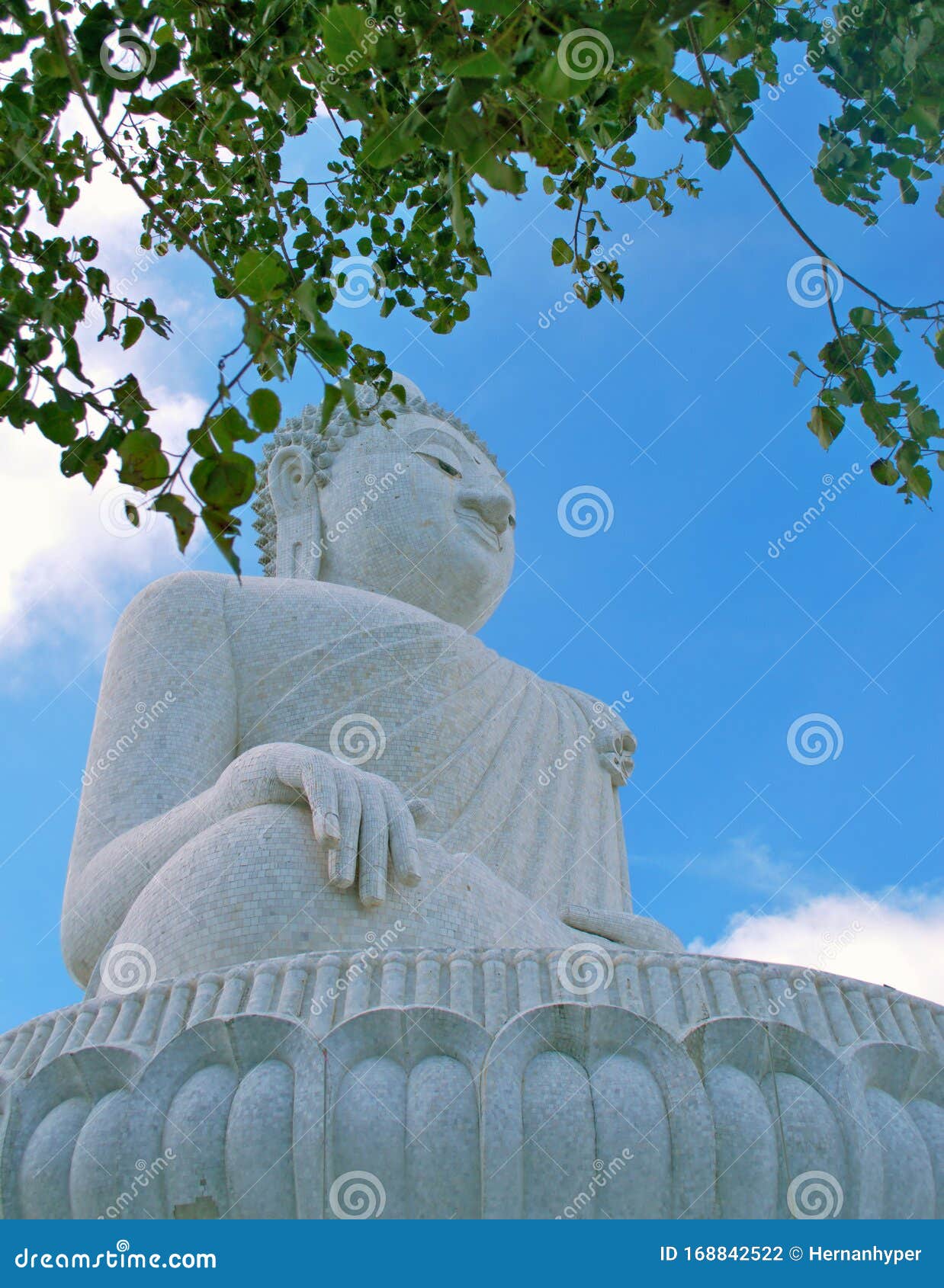 Buddha-Statue Aus Riesenmarmor in Phuket, Thailand Niedriger Winkel Mit  Blättern Im Vordergrund Stockfoto - Bild von bügel, chinesisch: 168842522