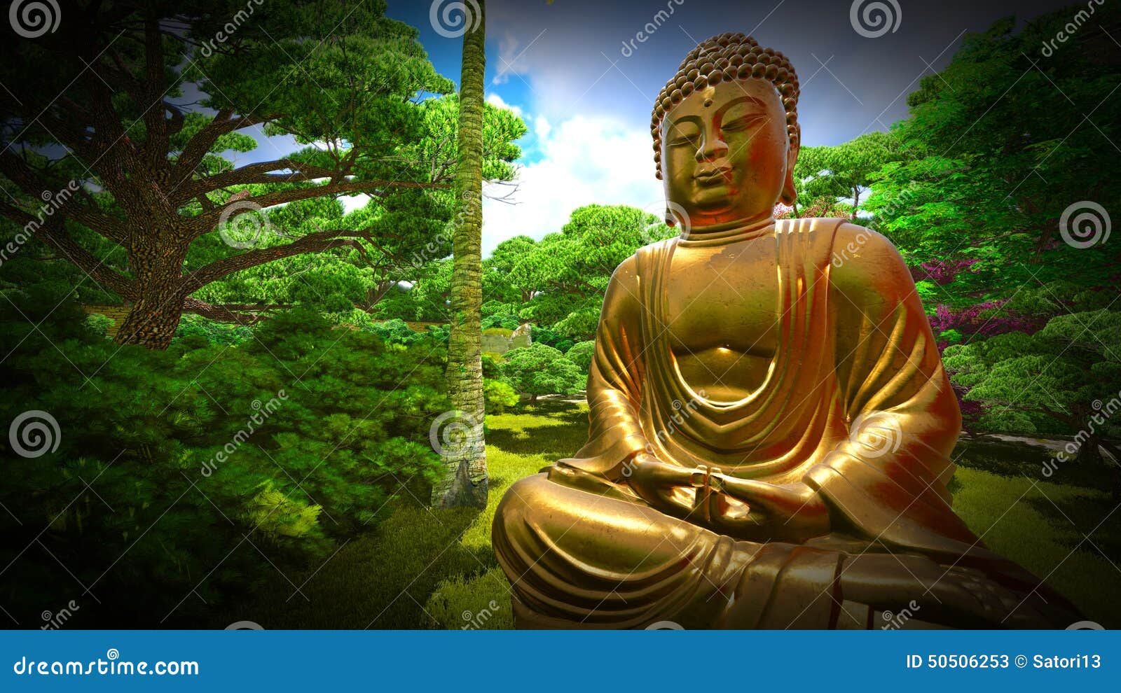 Buddha Statue in Japanese Garden Stock Image Image of enlightenment