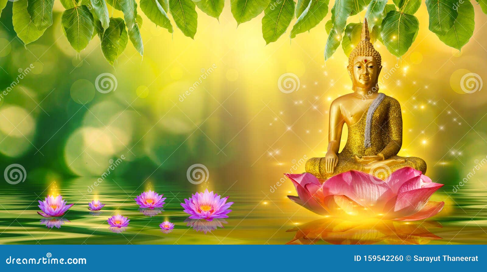 Buddha Statue Water Lotus Buddha Standing on Lotus Flower on Orange