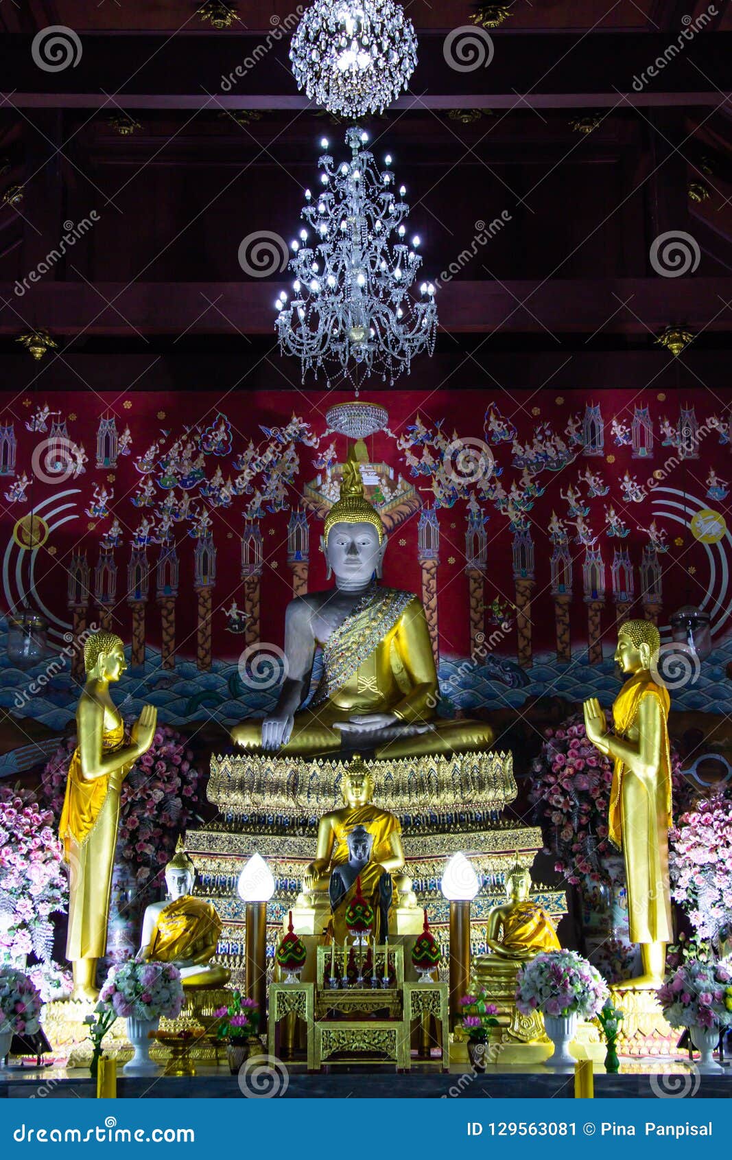 Buddha Statues and Murals Inside Wat Yai Chaimongkol Famous and Popular ...