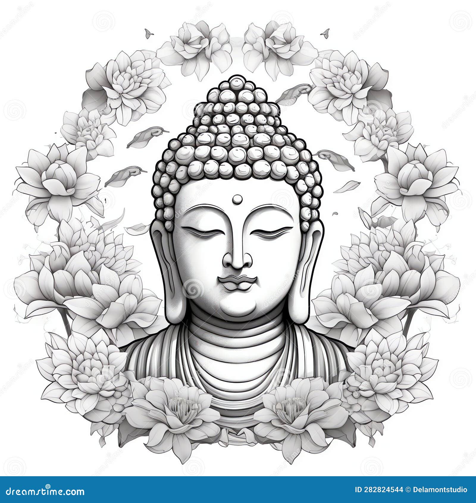 Buddha_Thai_Drawing_on_White1 Stock Illustration - Illustration of ...