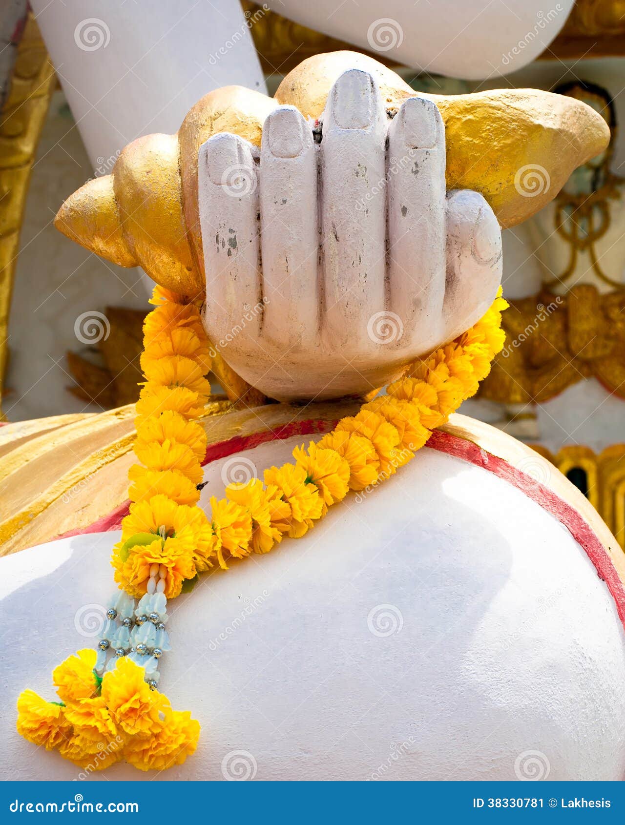 Buddhas Hand with Flower Garland. Thailand Stock Image - Image of