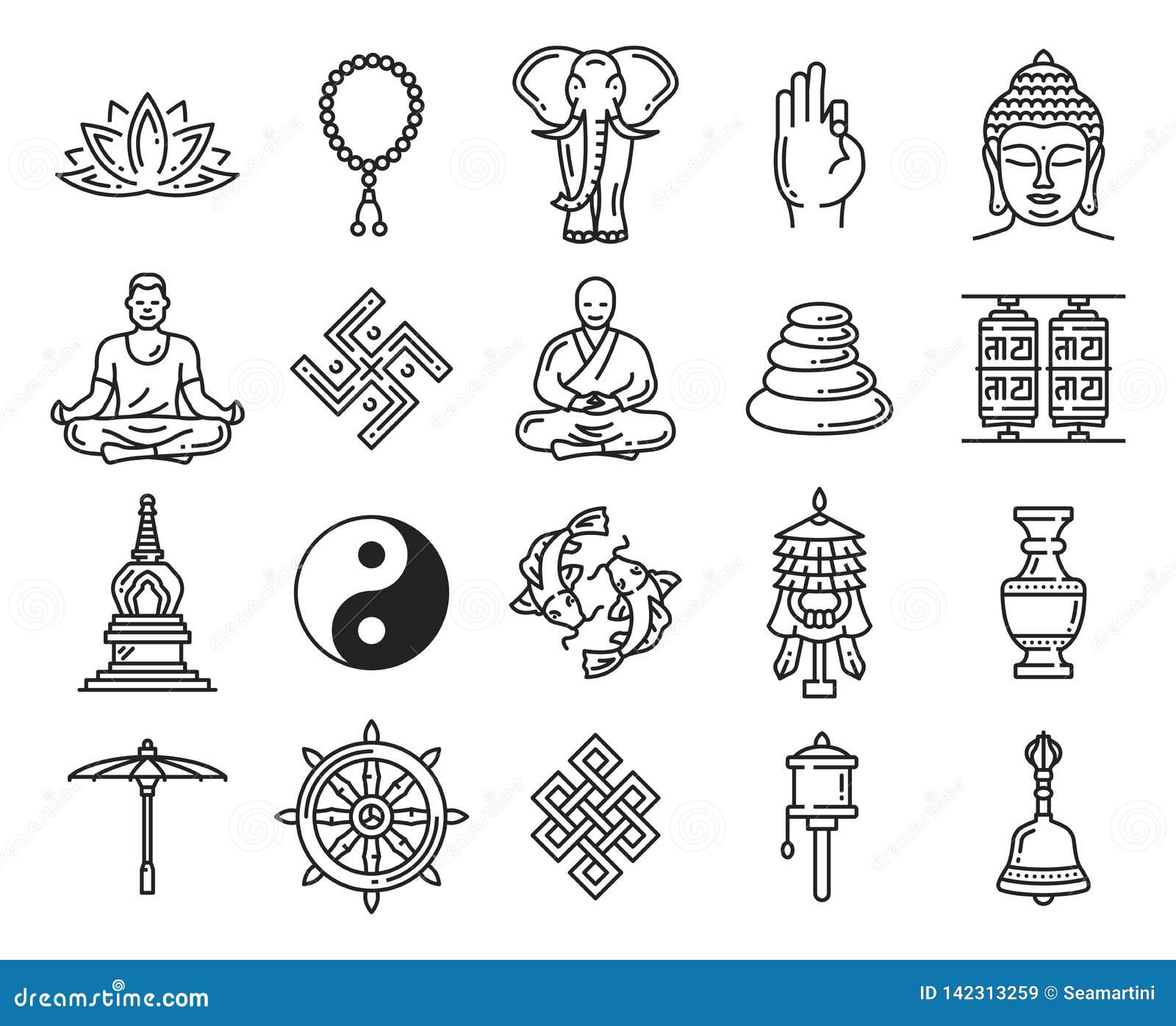 Buddhism Religion Linear Icons and Symbols Stock Vector - Illustration of  harmony, religious: 142313259