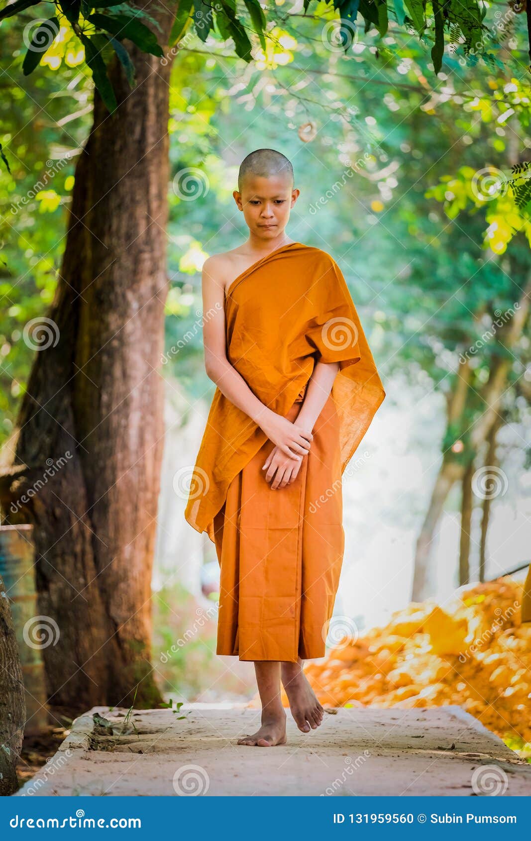 Buddhist Priests Practice Walking Practice Setting the Breath Stock