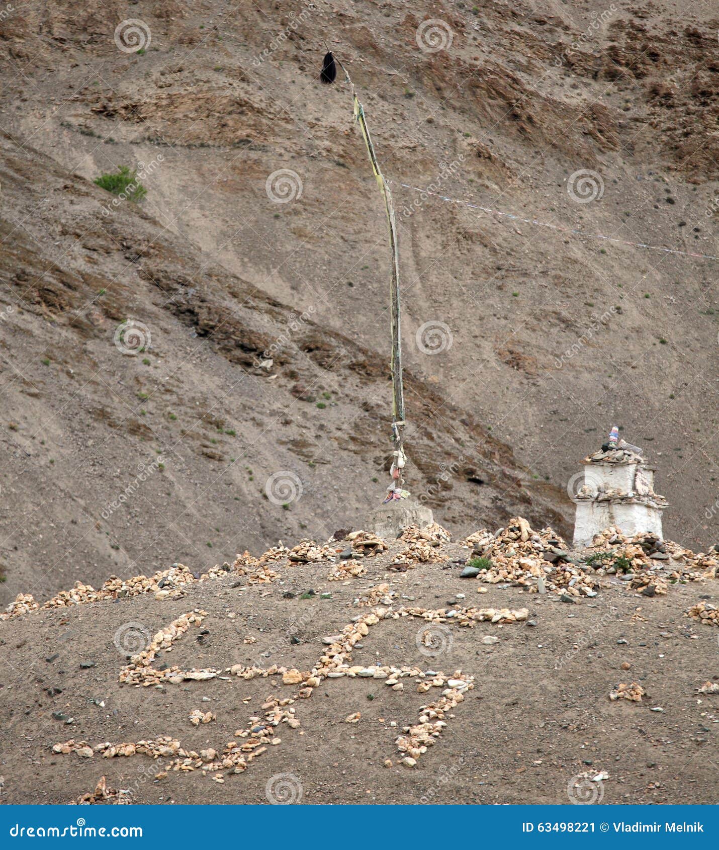 buddhist stupa and stone swastika cross