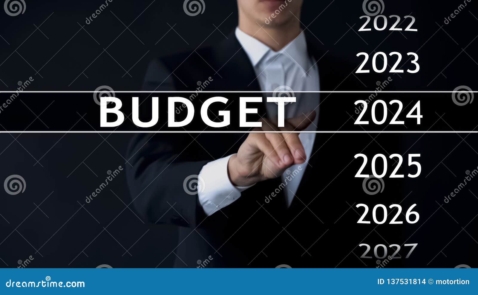 2024 Budget, Businessman Selects File on Virtual Screen, Annual