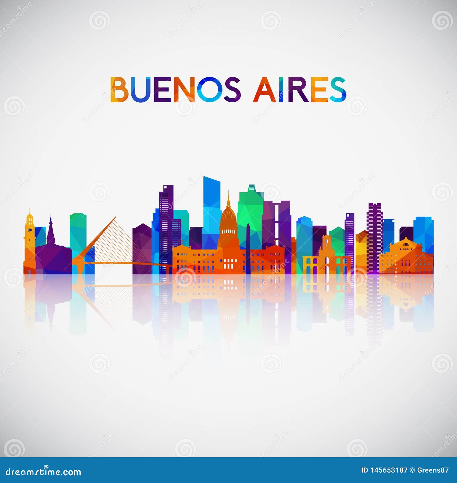buenos aires skyline silhouette in colorful geometric style.