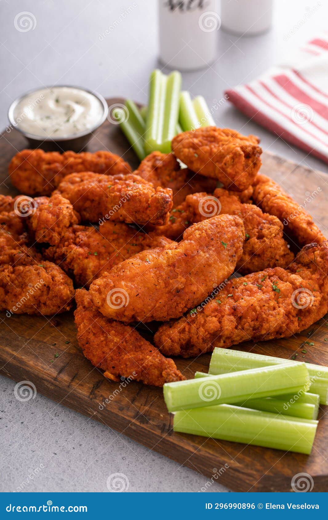 Buffalo Chicken Strips on a Board with Ranch and Celery Stock Photo Image of roasted, meat