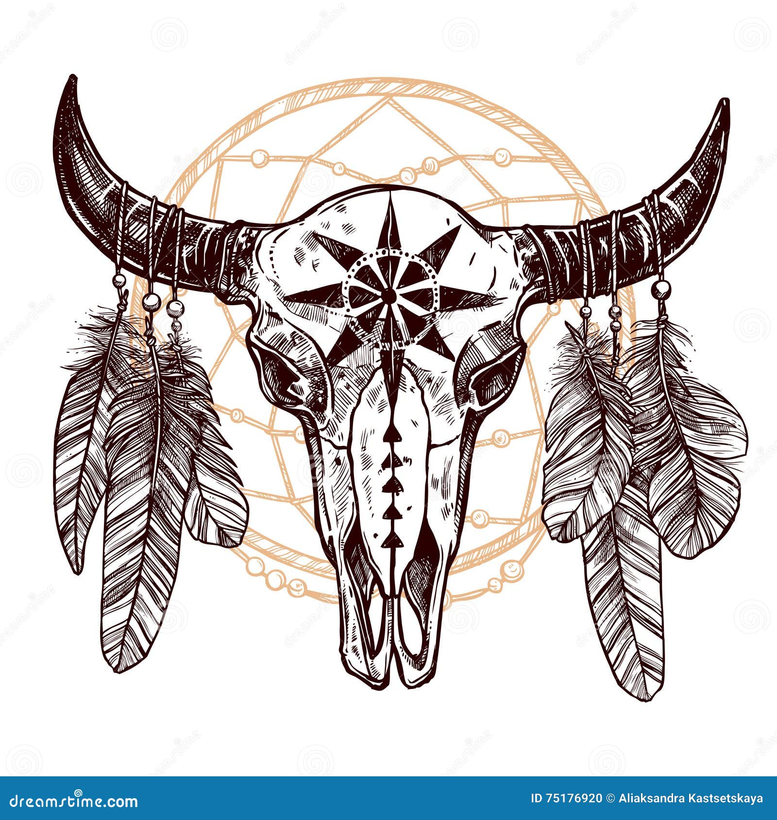 Skull with and Dreamcatcher Stock Vector - Illustration of 75176920