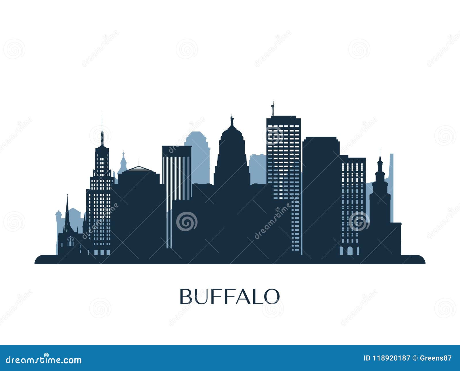Buffalo Skyline, Monochrome Silhouette. Stock Vector - blue, 118920187