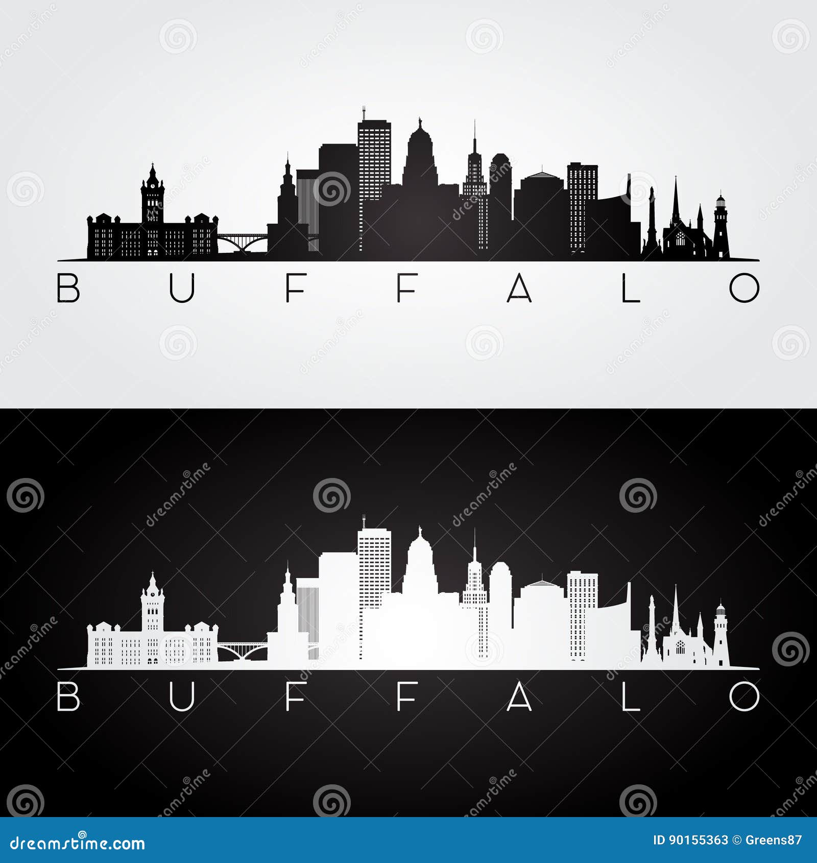 buffalo usa skyline and landmarks silhouette