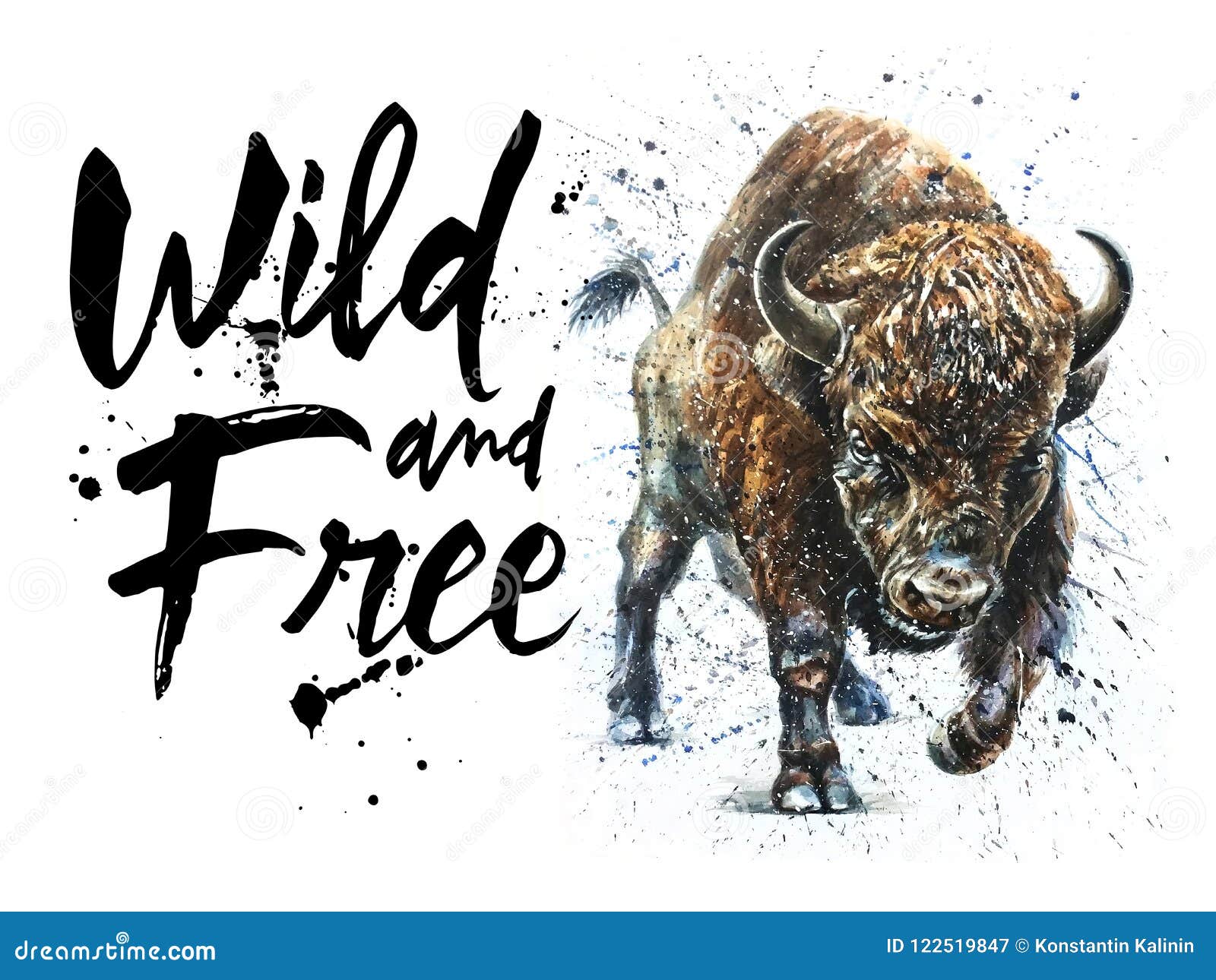 buffalo watercolor wildlife painting, bison wild and free wildlife print for t-shirt