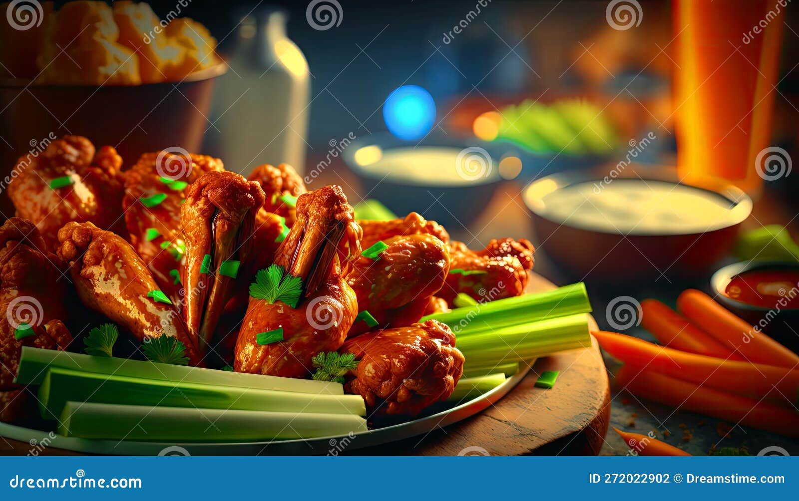 Buffalo Wings with Blue Cheese and Celery Sticks Stock Illustration