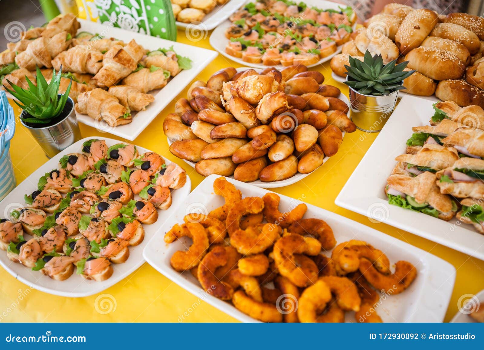 Buffet for Celebration on Birthday Stock Photo - Image of green