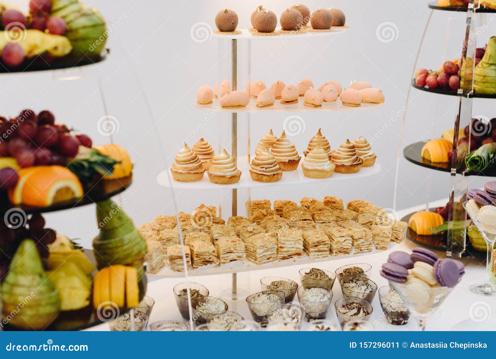 Buffet Desserts of Multiple Cakes and Fruits Stock Image Image of