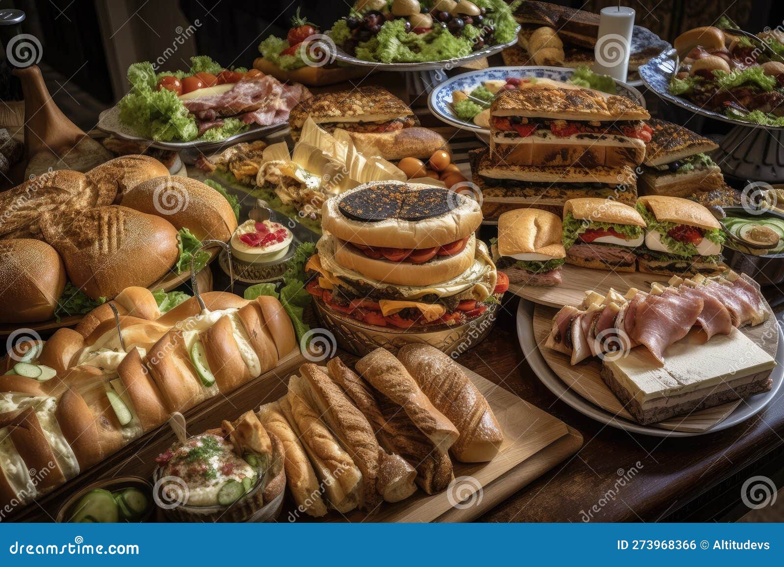 Buffet of Different Sandwiches and Wraps, with a Variety of Fillings