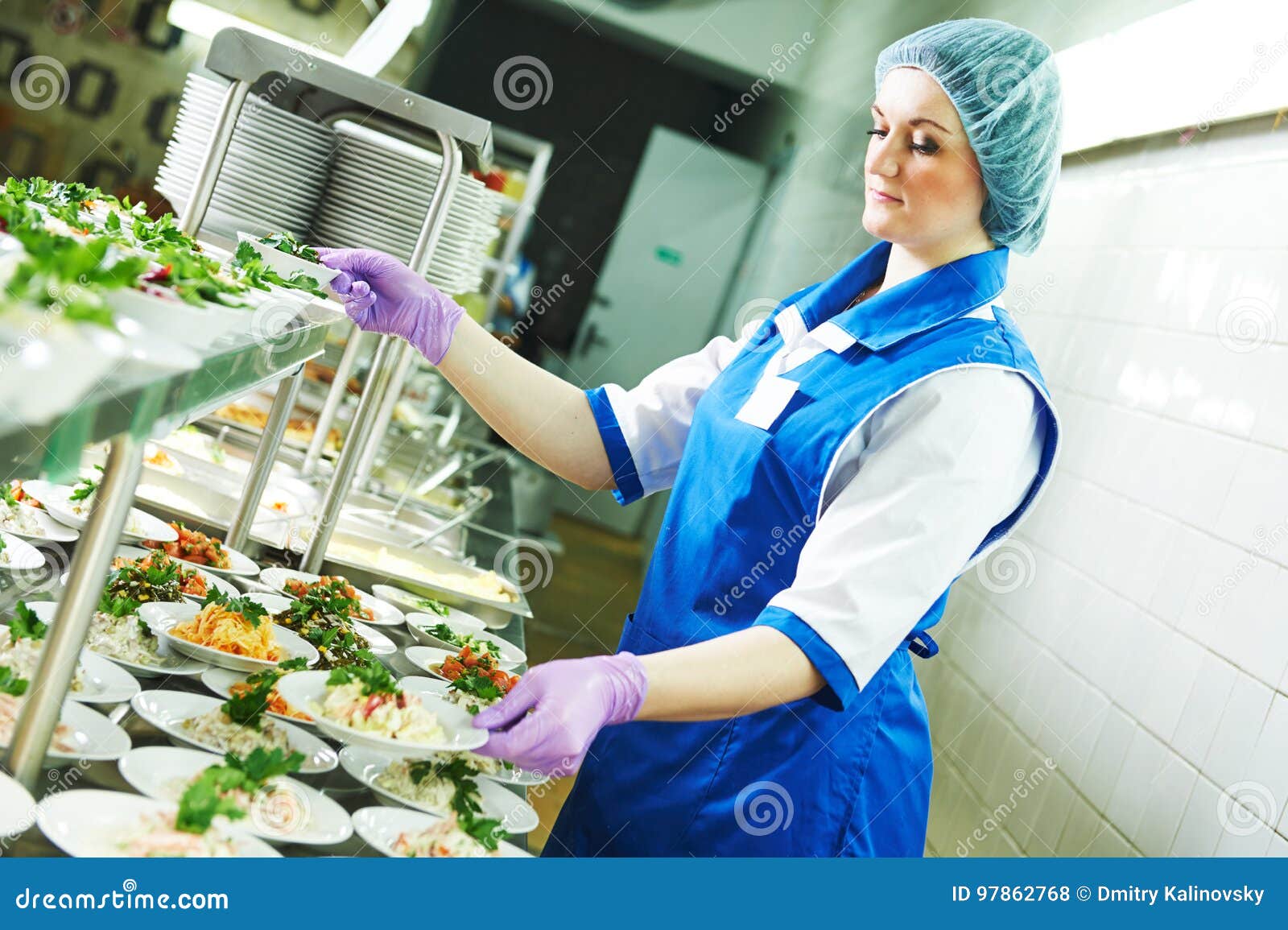 Buffet Female Worker Servicing Food in Cafeteria Stock Photo - Image of  preparation, education: 97862768