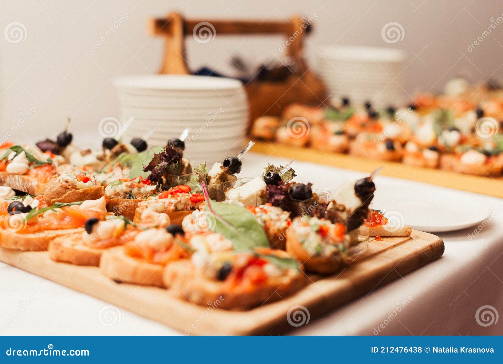 Buffet Table. Lots of Different Sandwiches Close Up Stock Photo - Image
