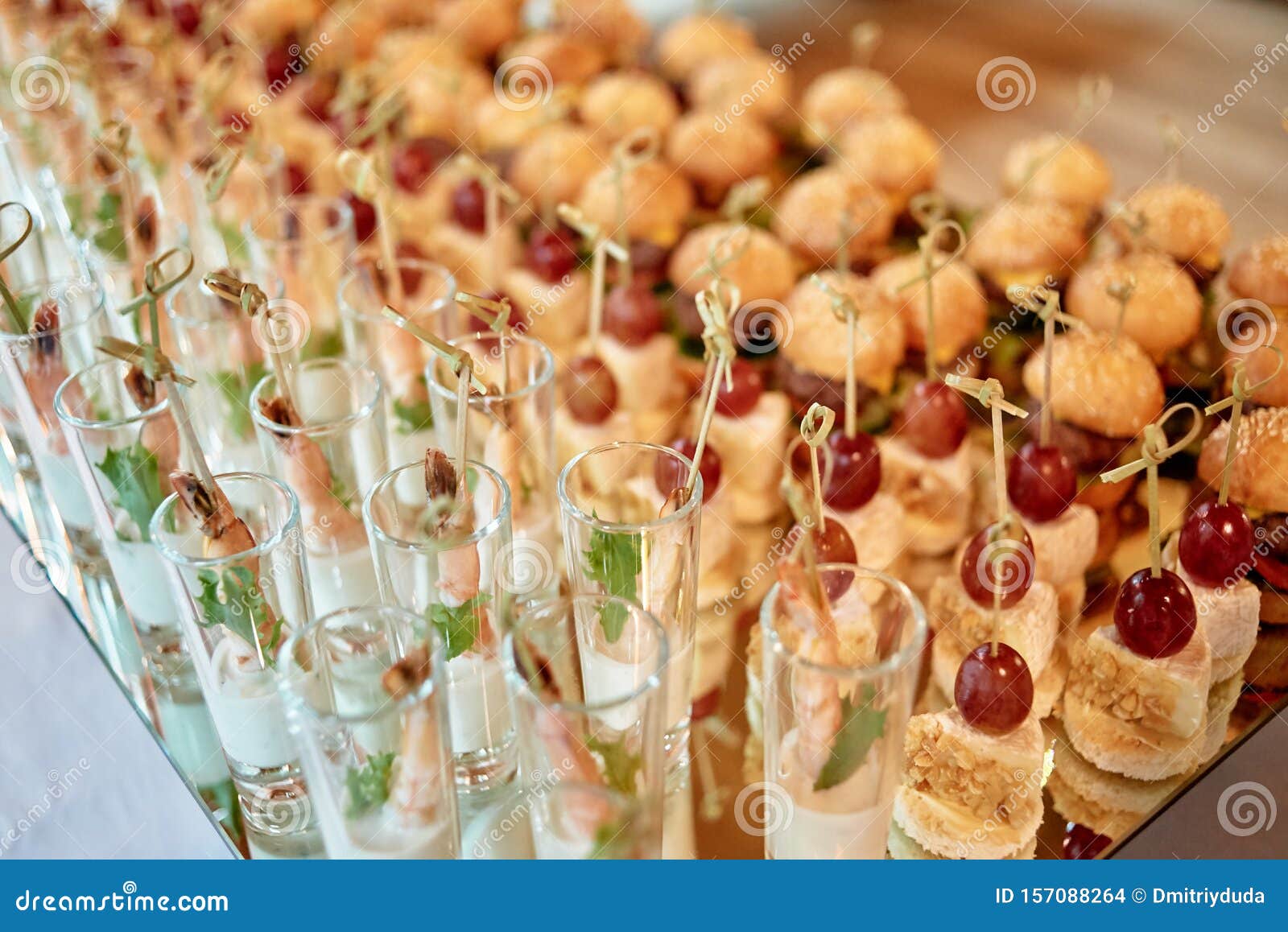 Buffet Table With Snacks Canape And Appetizers At Luxury Wedding